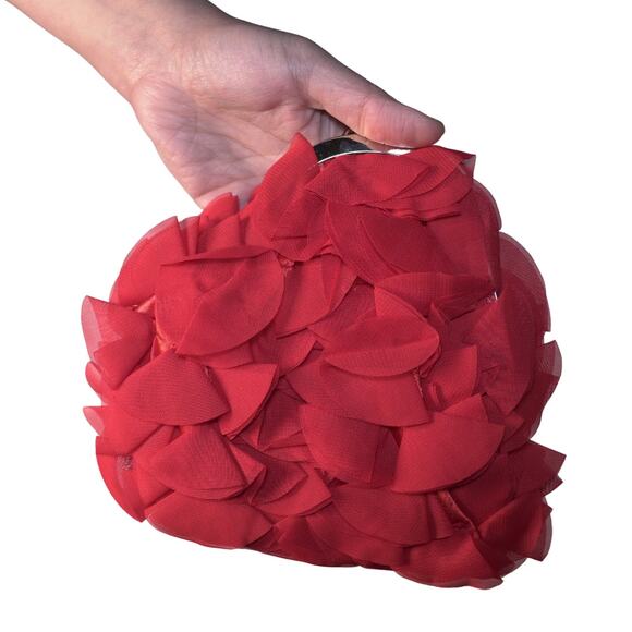 Red Rose Satin & Chiffon Mini Clutch Purse w/ Crystal Handle NWT Romanticcore - Picture 3 of 5